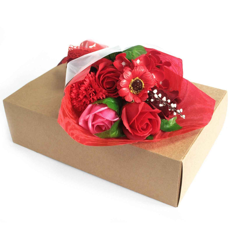 Caixa com bouquet de flores em sabonete - Vermelho
