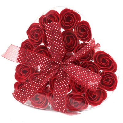 Conjunto de 24 rosas de sabão  e caixa coração - Rosas vermelhas