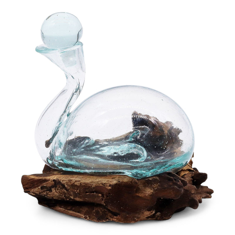 Molten Glass Duck Decanter on Wood with Stopper 19cm