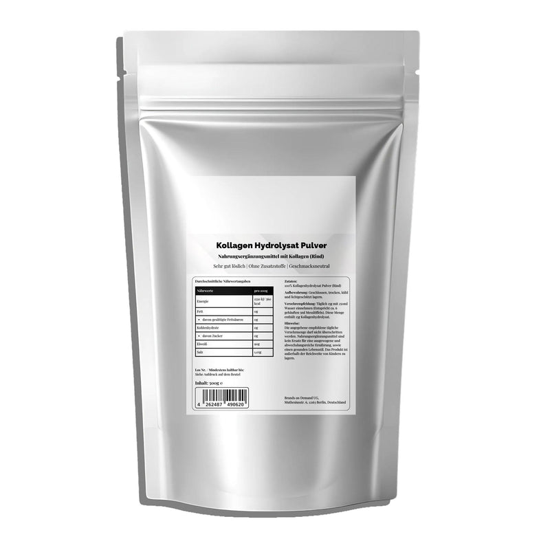 Embalagem prata de colágeno hidrolisado 500g da ChanceToBrand sem informações coloridas no rótulo
