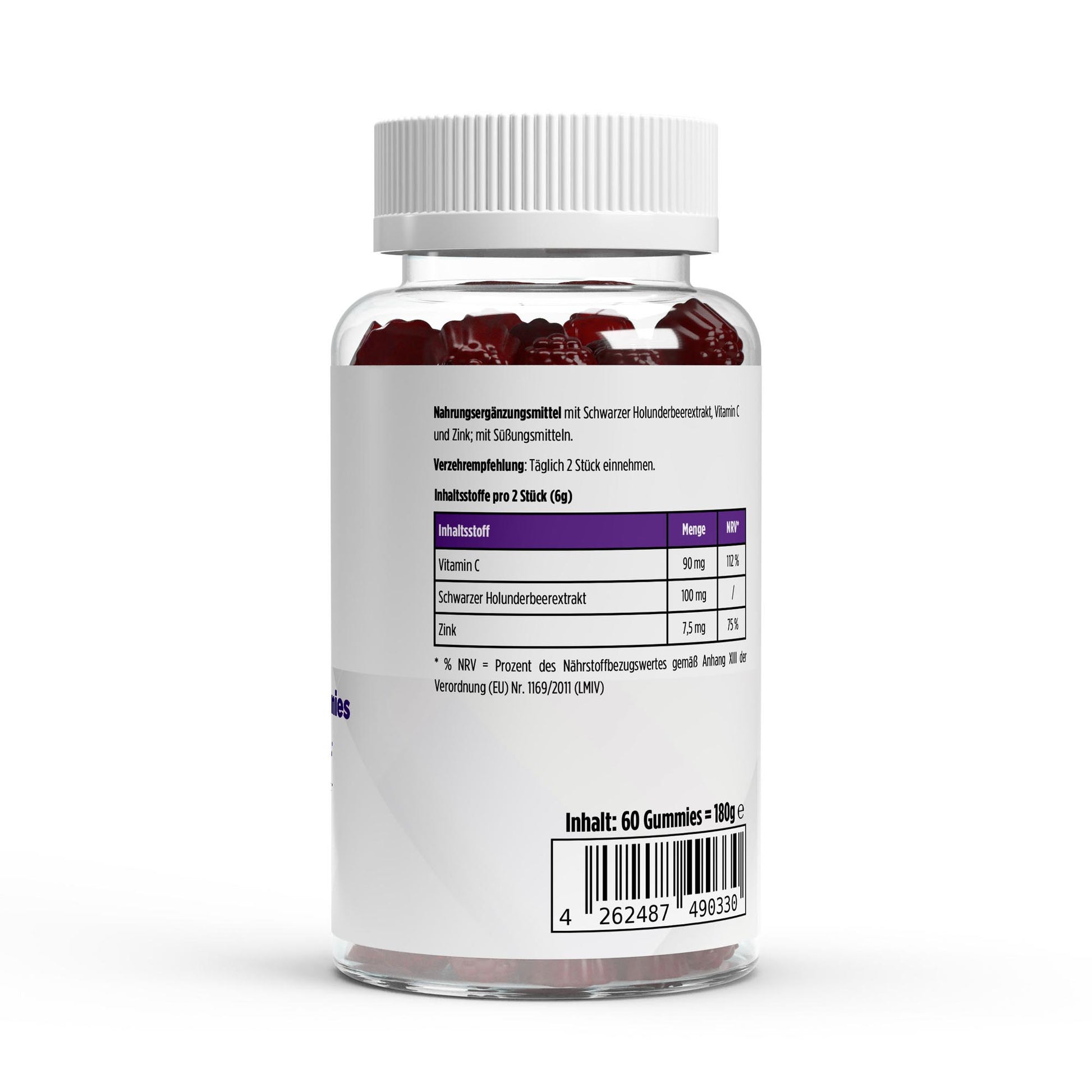 Frasco transparente com tampa branca contendo 60 gummies vermelhos suplemento ChanceToBrand