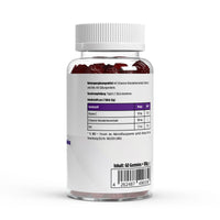 Frasco transparente com tampa branca contendo 60 gummies vermelhos suplemento ChanceToBrand