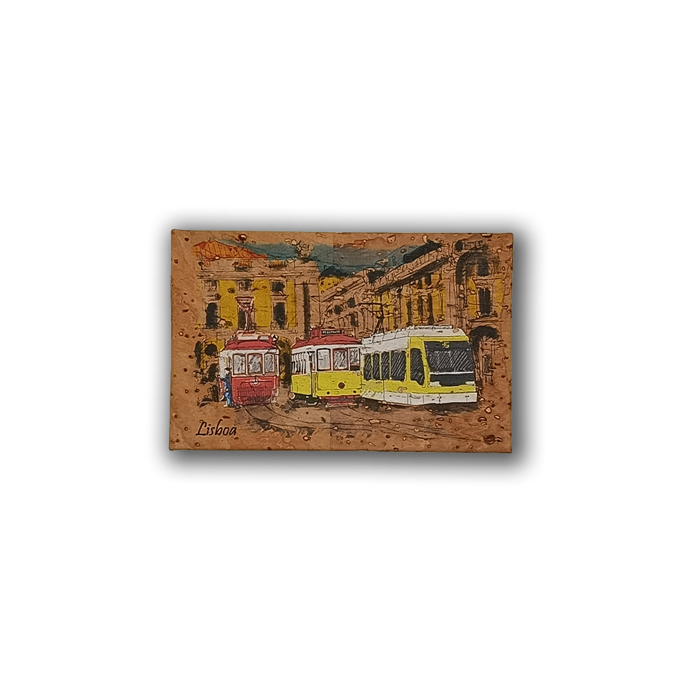 Trams Painting on Cork - Fridge Magnet