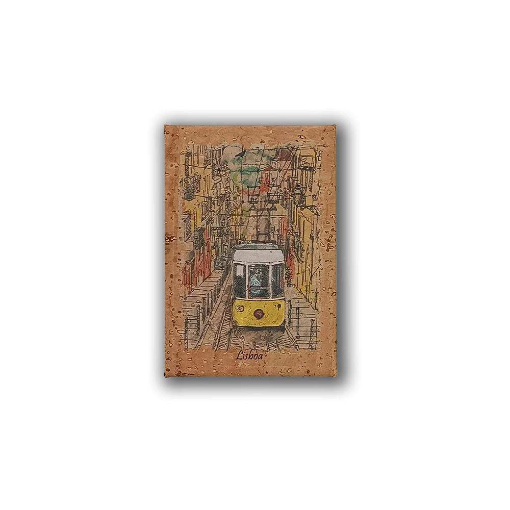 Paiting of Lisbons Tram on Cork - Fridge Magnet