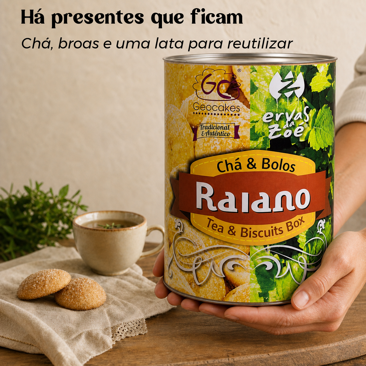 RAIANO Biológico, Chá de Ervas e Broas de Mel em Lata Eco