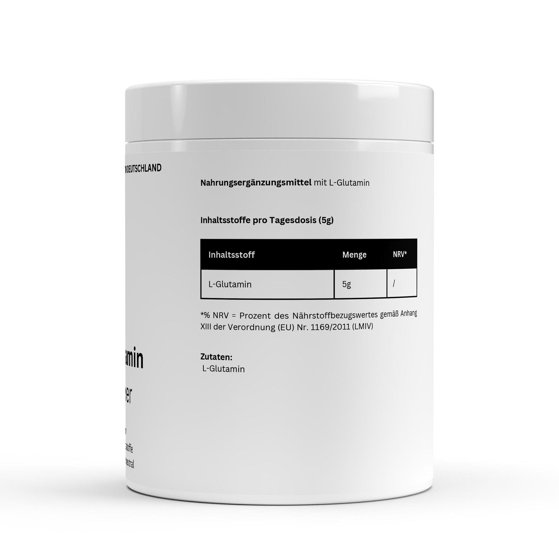 Produto ChanceToBrand pote branco de l-glutamina em pó suplemento alimentar
