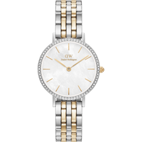 Daniel Wellington DW Watch Petite Lumine Bezel 5-Link Two-Tone MOP 28mm Silver
